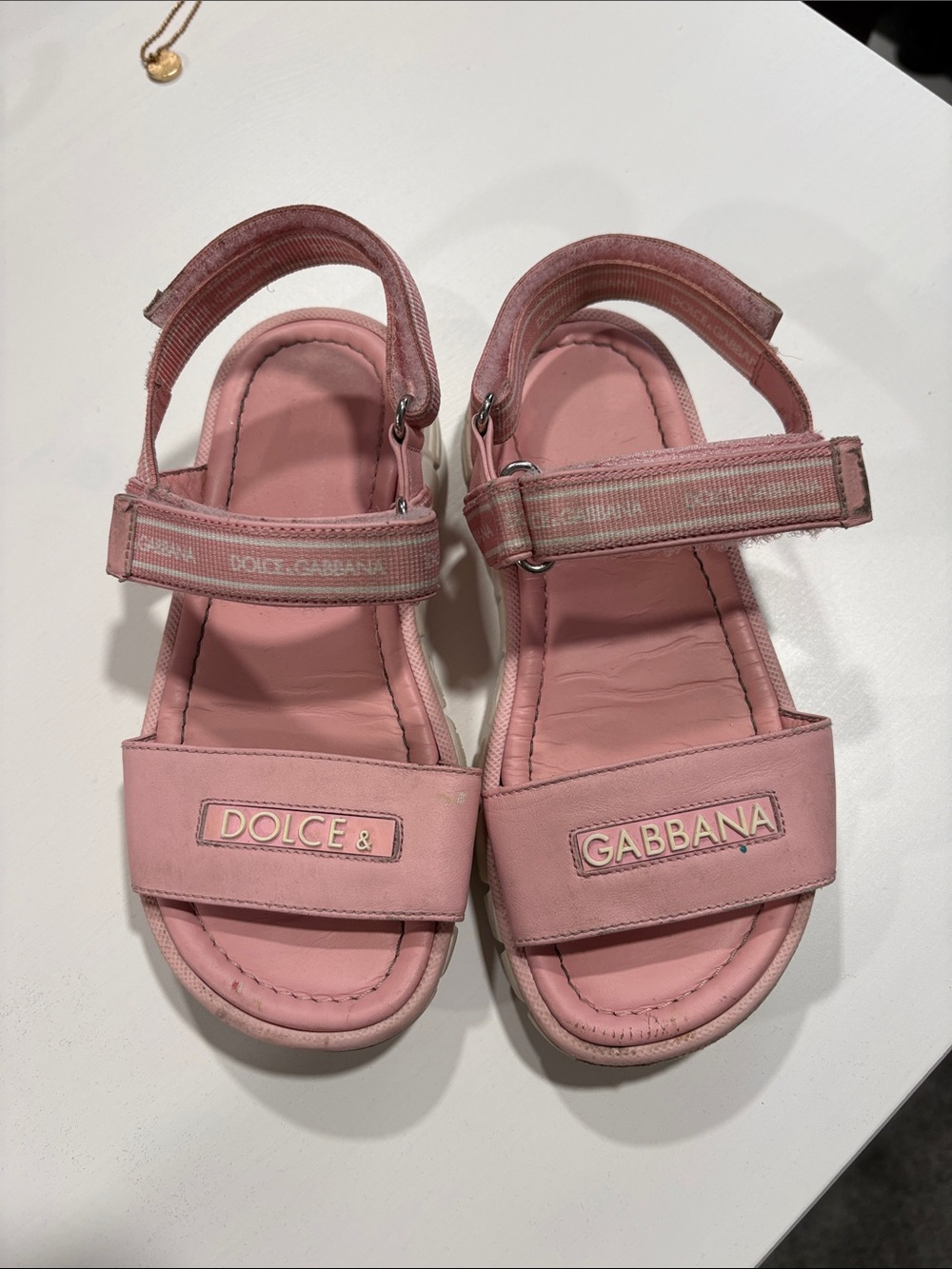 Dolce & Gabbana Kids Pink Logo Strap Sandals